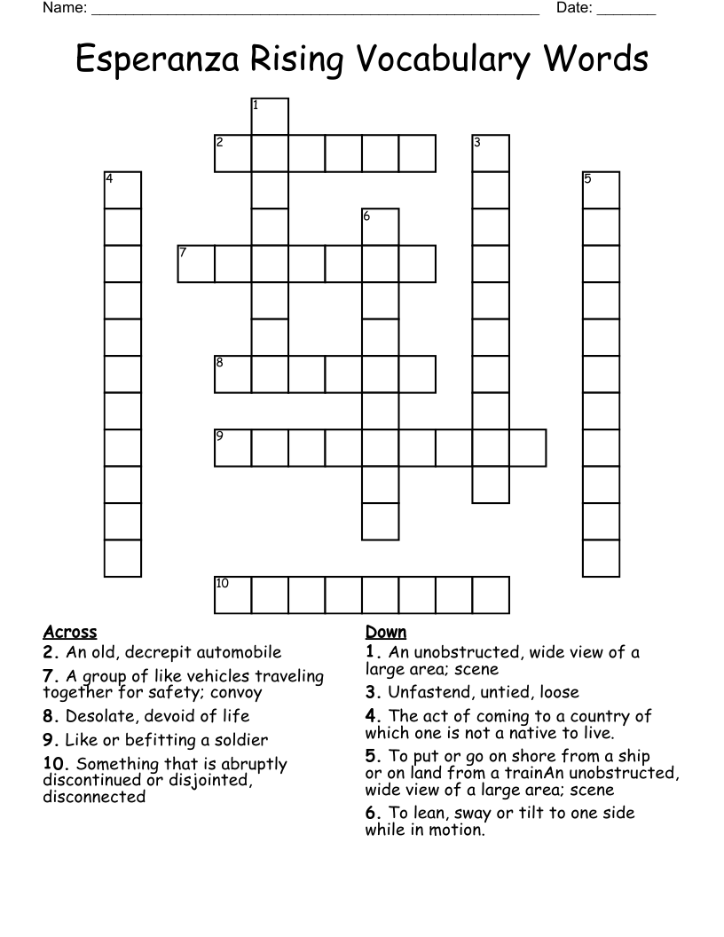 Esperanza Rising Vocabulary Words Crossword WordMint Esperanza Rising Vocabulary Words Crossword WordMint