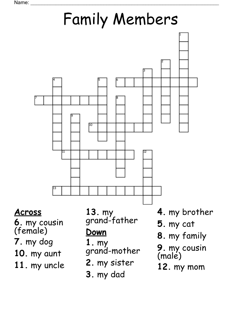 Family Members Crossword WordMint