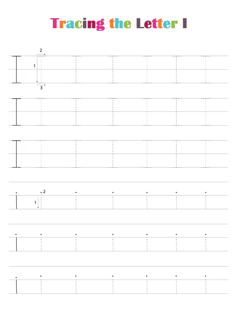 Free Printable Alphabet Tracing Worksheets PDF Letter I