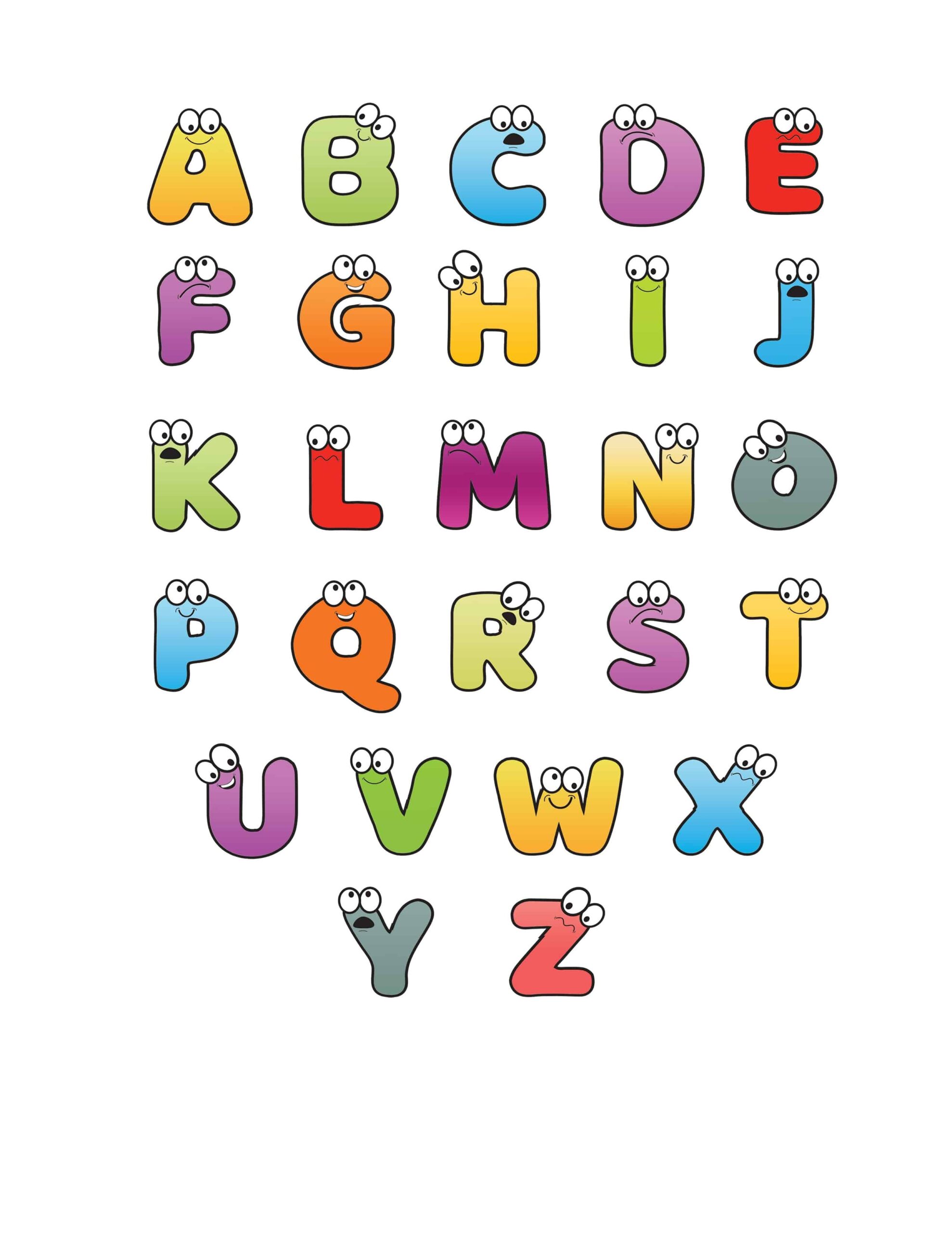 Free Printable Colorful Cartoon Letters Alphabet