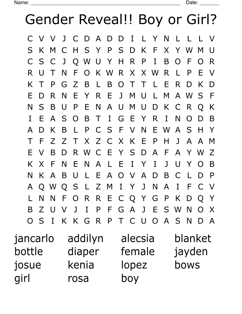 Gender Reveal Word Search WordMint Gender Reveal Word Search WordMint