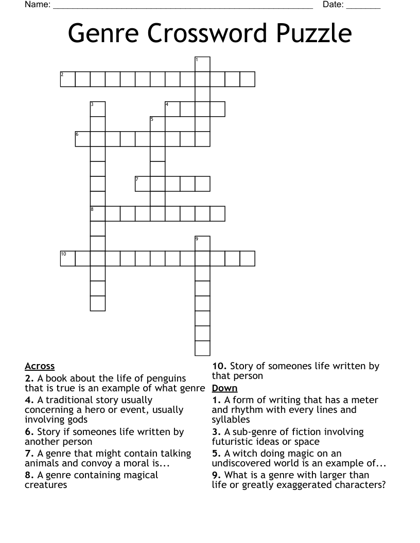 Genre Crossword Puzzle WordMint Genre Crossword Puzzle WordMint