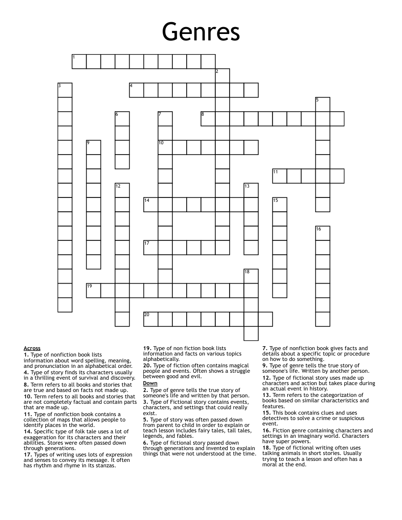 Genres Crossword WordMint