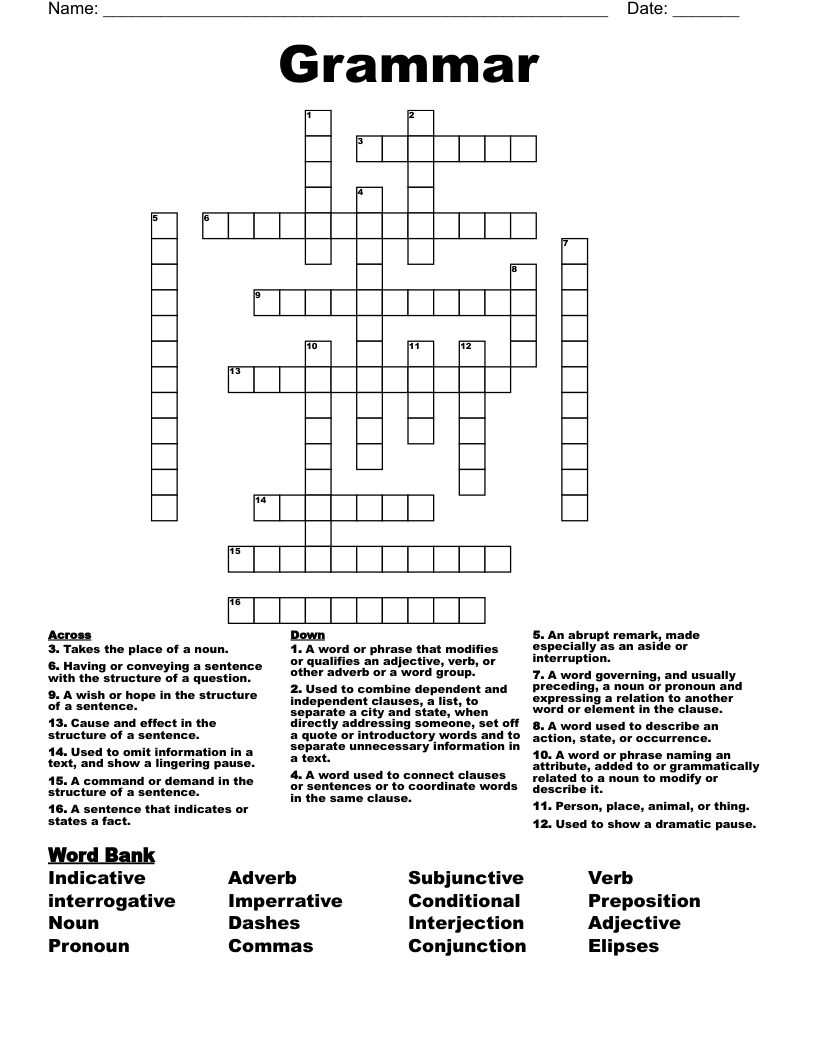 Grammar Crossword WordMint Grammar Crossword WordMint