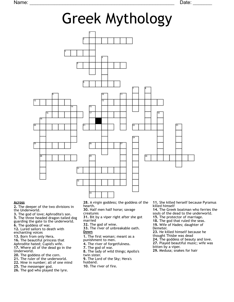 Greek Mythology Crossword WordMint
