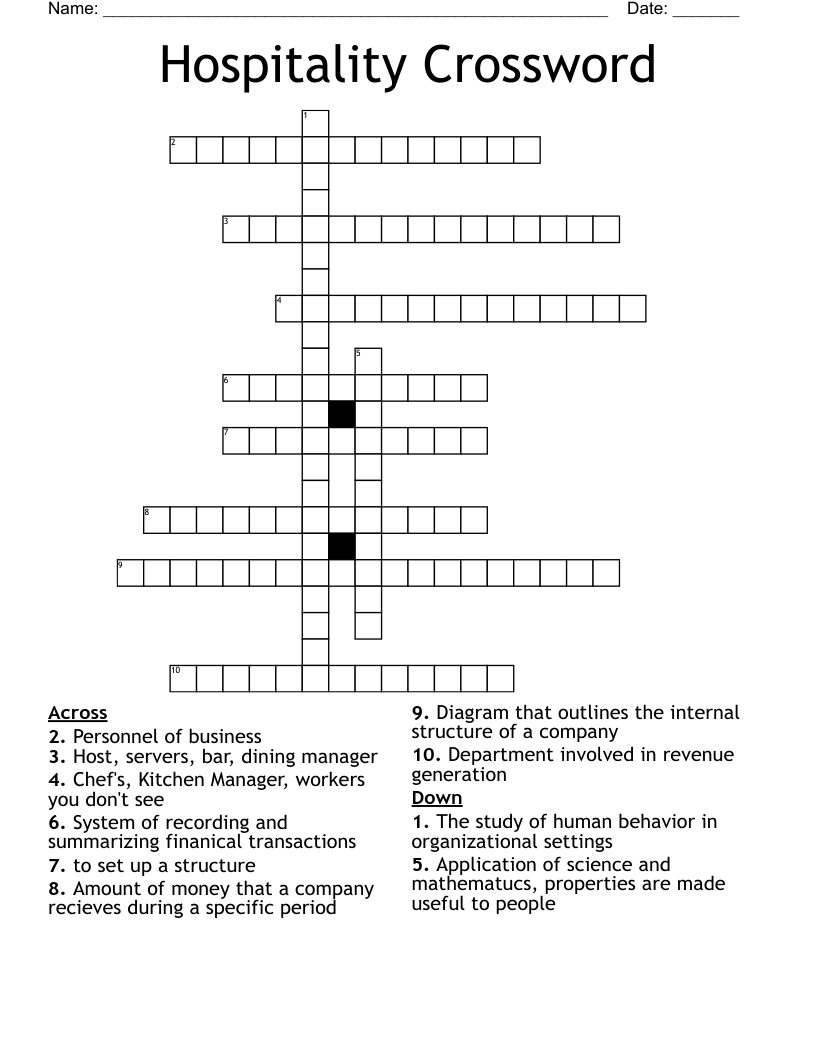 Hospitality Crossword WordMint Hospitality Crossword WordMint