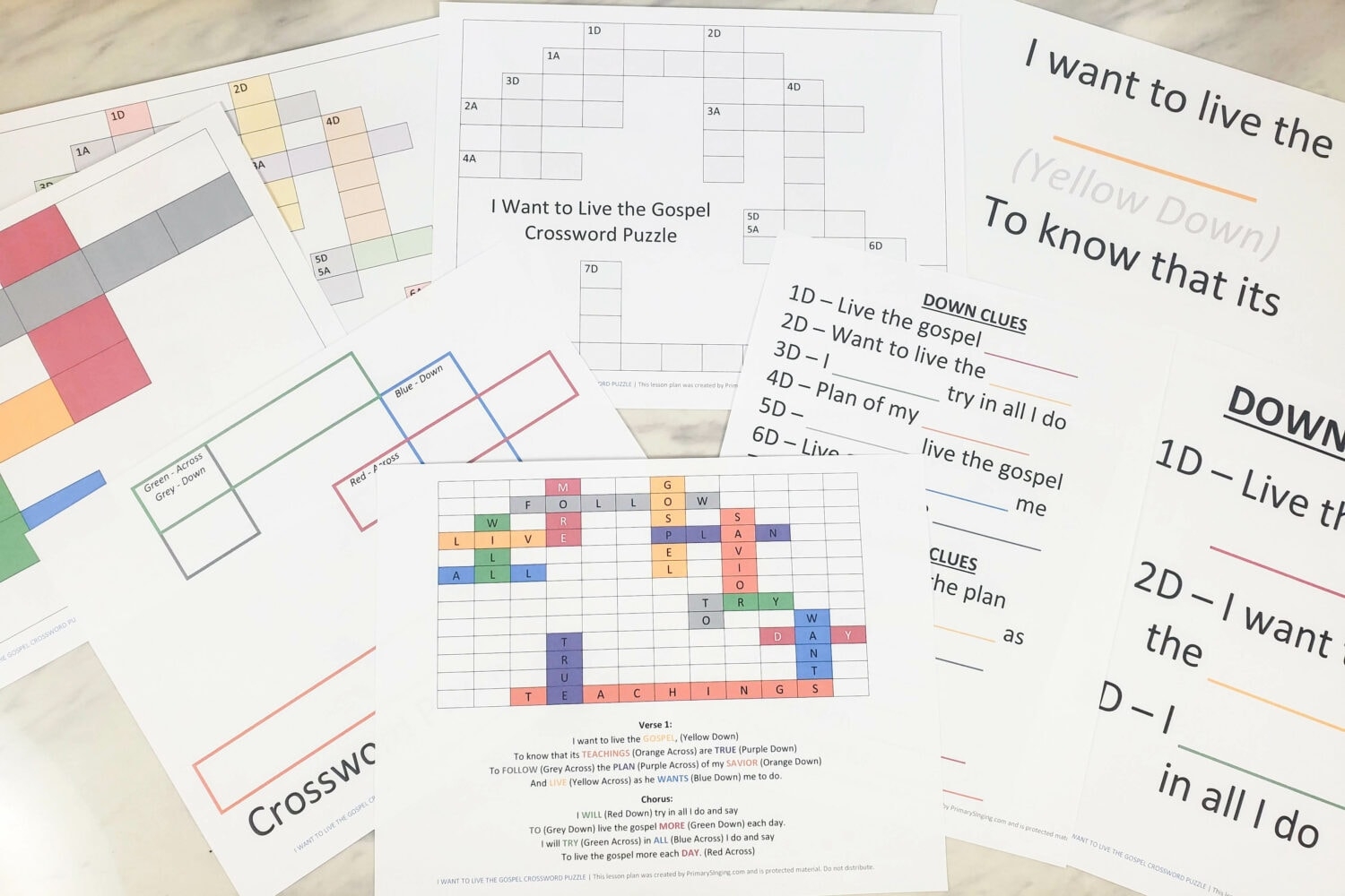 I Want To Live The Gospel Crossword Puzzle Primary Singing