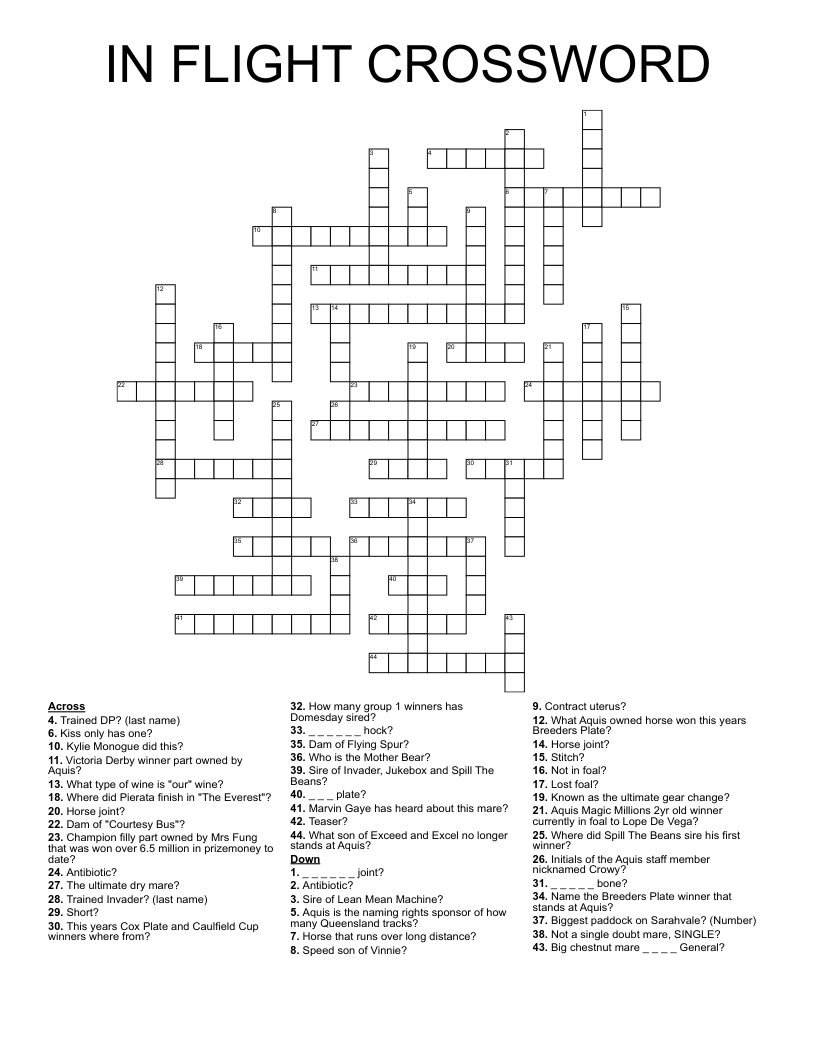 IN FLIGHT CROSSWORD WordMint IN FLIGHT CROSSWORD WordMint