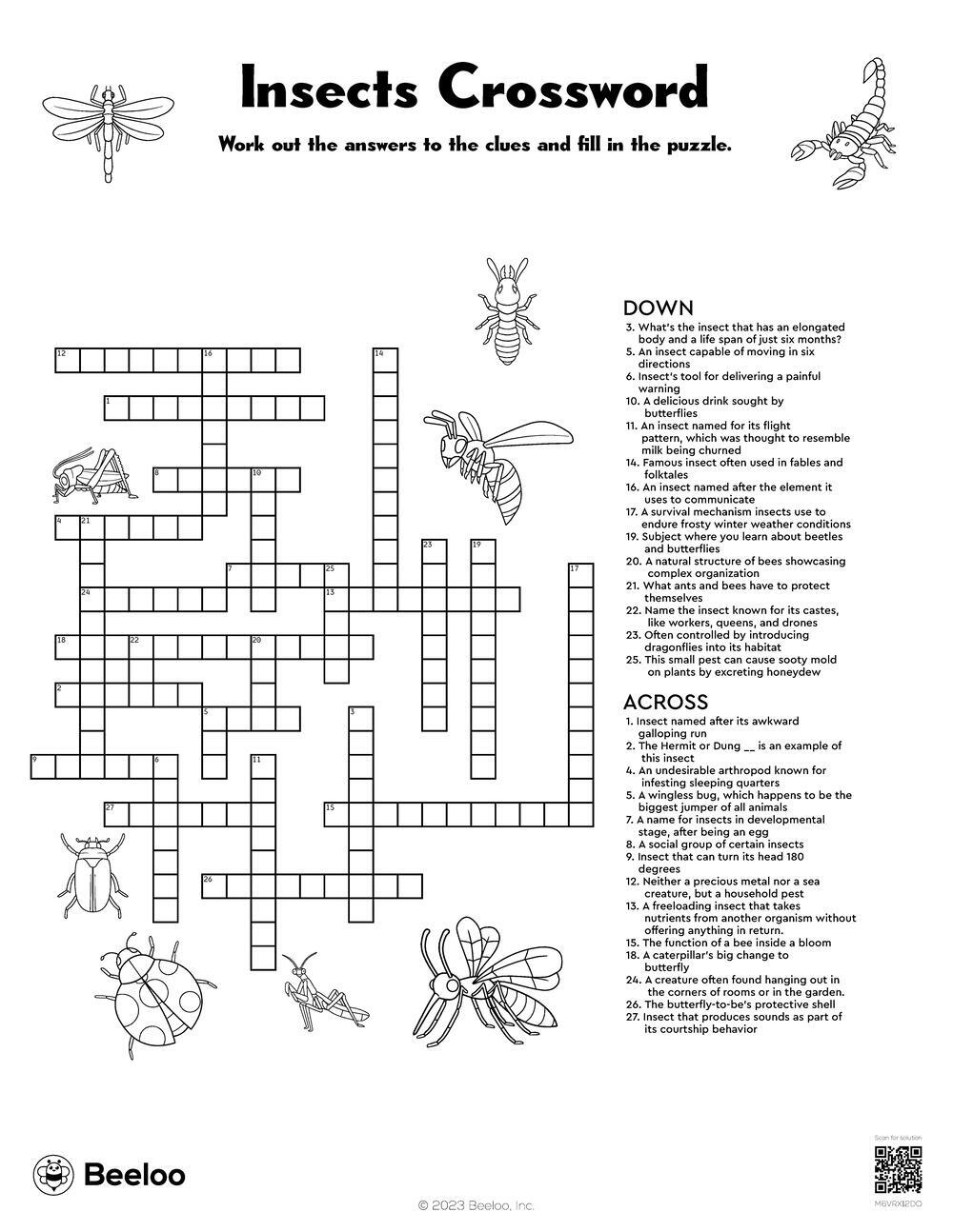Insects Crossword Beeloo Printable Crafts And Activities For Kids Insects Crossword Beeloo Printable Crafts And Activities For Kids