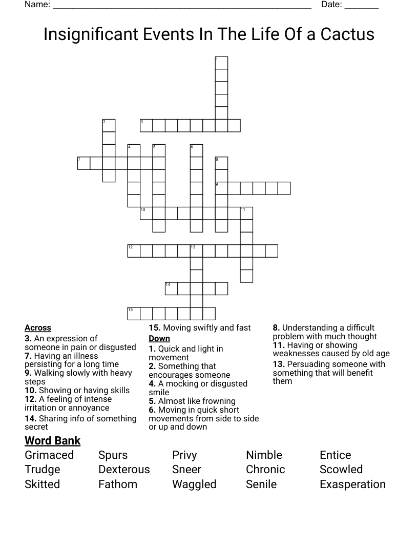 Insignificant Events In The Life Of A Cactus Crossword WordMint Insignificant Events In The Life Of A Cactus Crossword WordMint