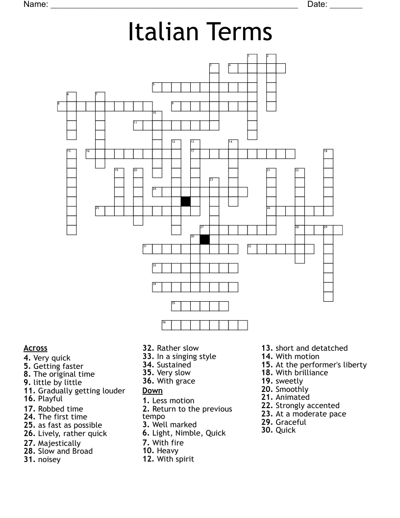 Italian Terms Crossword WordMint Italian Terms Crossword WordMint