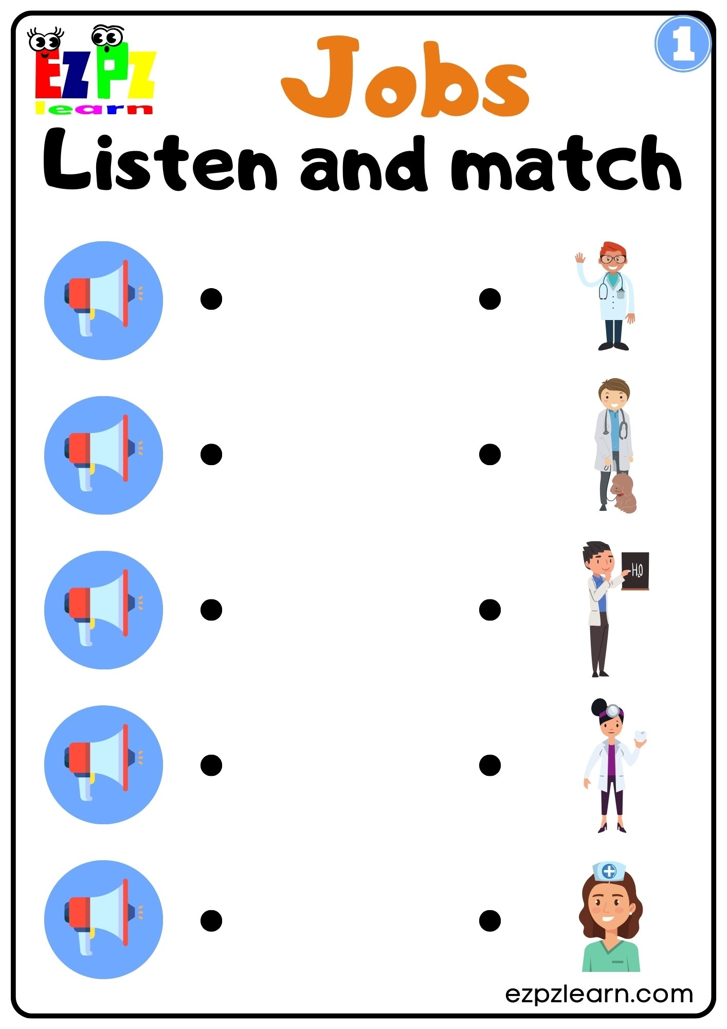 Jobs Vocabulary Interactive Worksheet Listen And Match The Correct Images Activity For Kids K5 And ESL Students G1 Ezpzlearn
