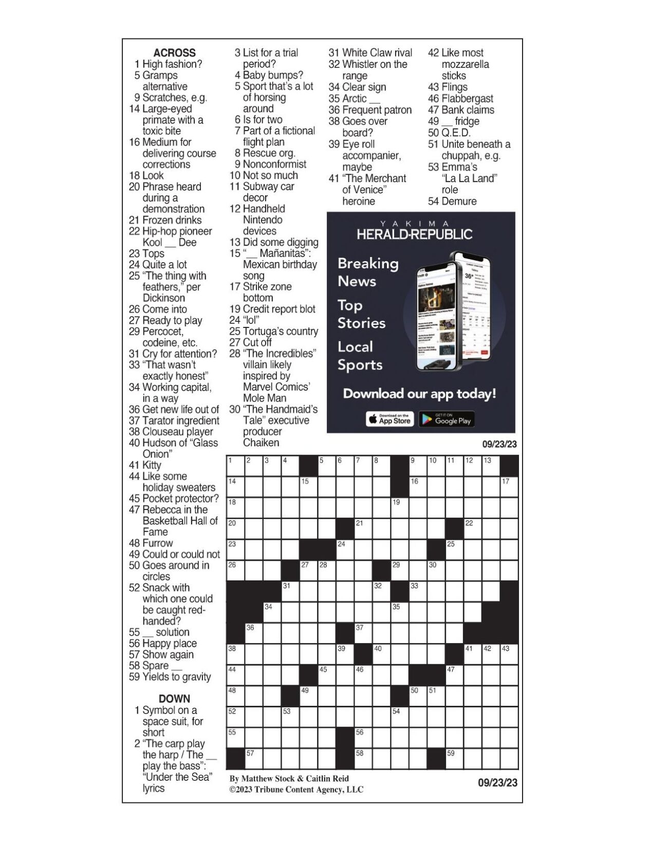 LA Times Crossword Sept 23 2023 Crosswords Yakimaherald