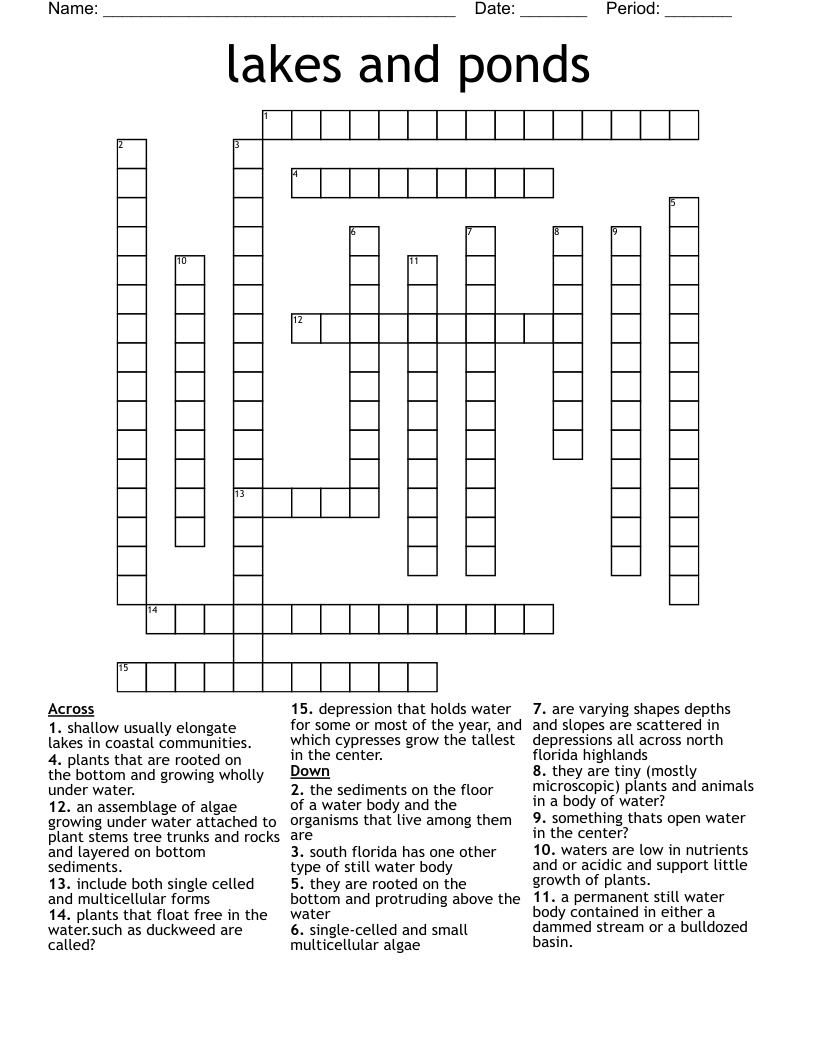 Lakes And Ponds Crossword WordMint