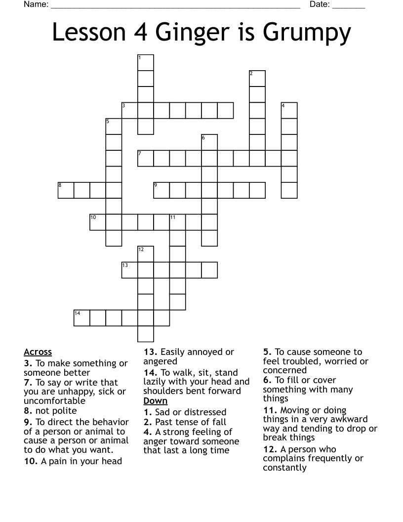 Lesson 4 Ginger Is Grumpy Crossword WordMint