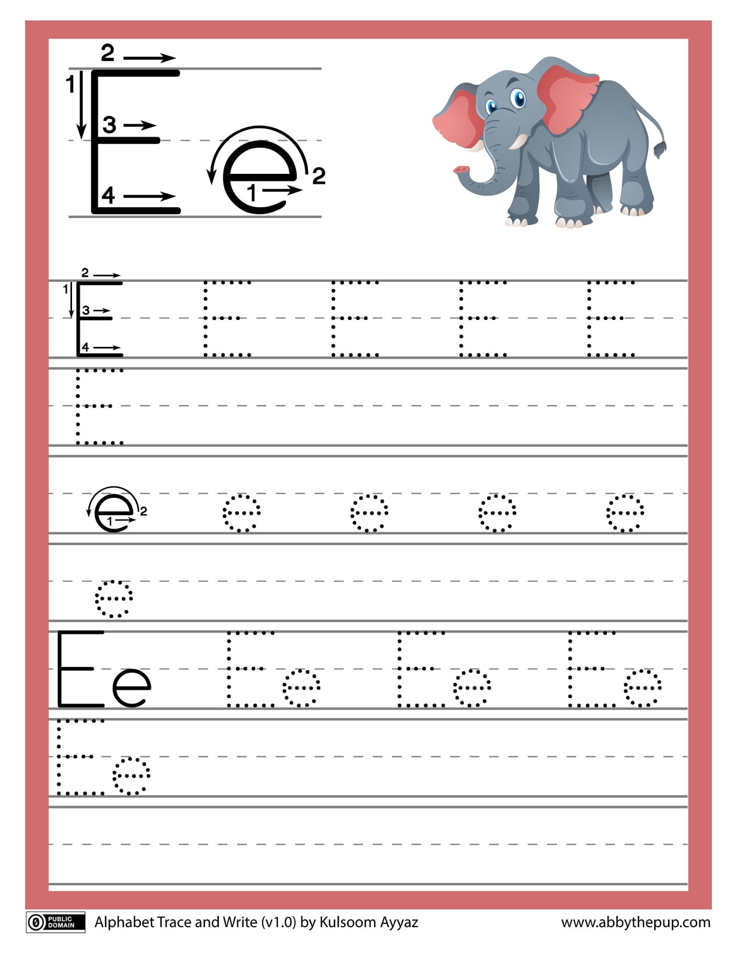 tracing letter e