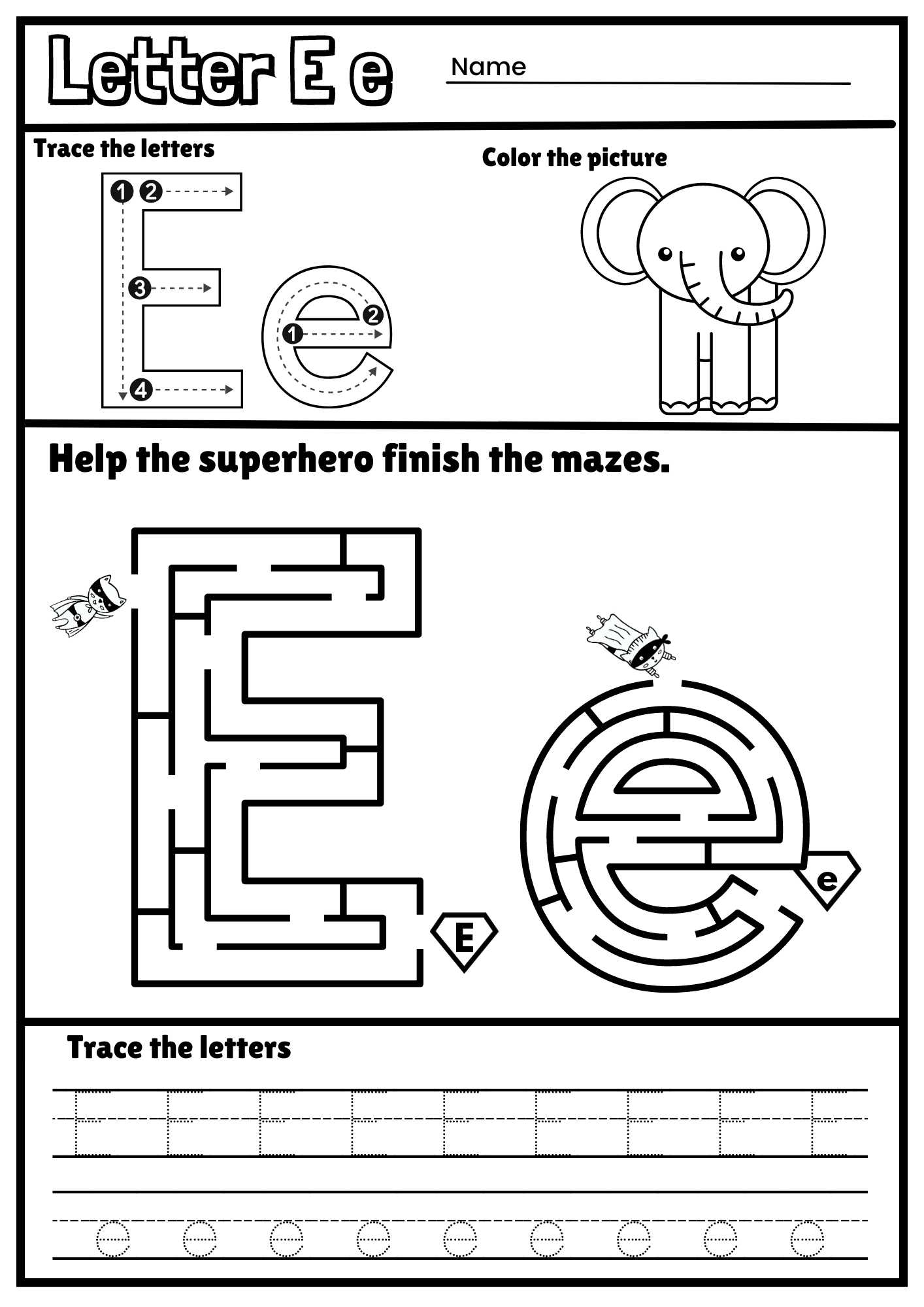 letter e tracing page