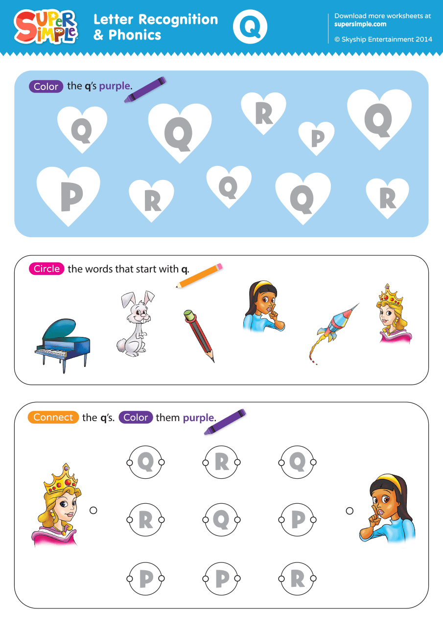 Letter Recognition Phonics Worksheet Q Uppercase Super Simple Letter Recognition Phonics Worksheet Q Uppercase Super Simple