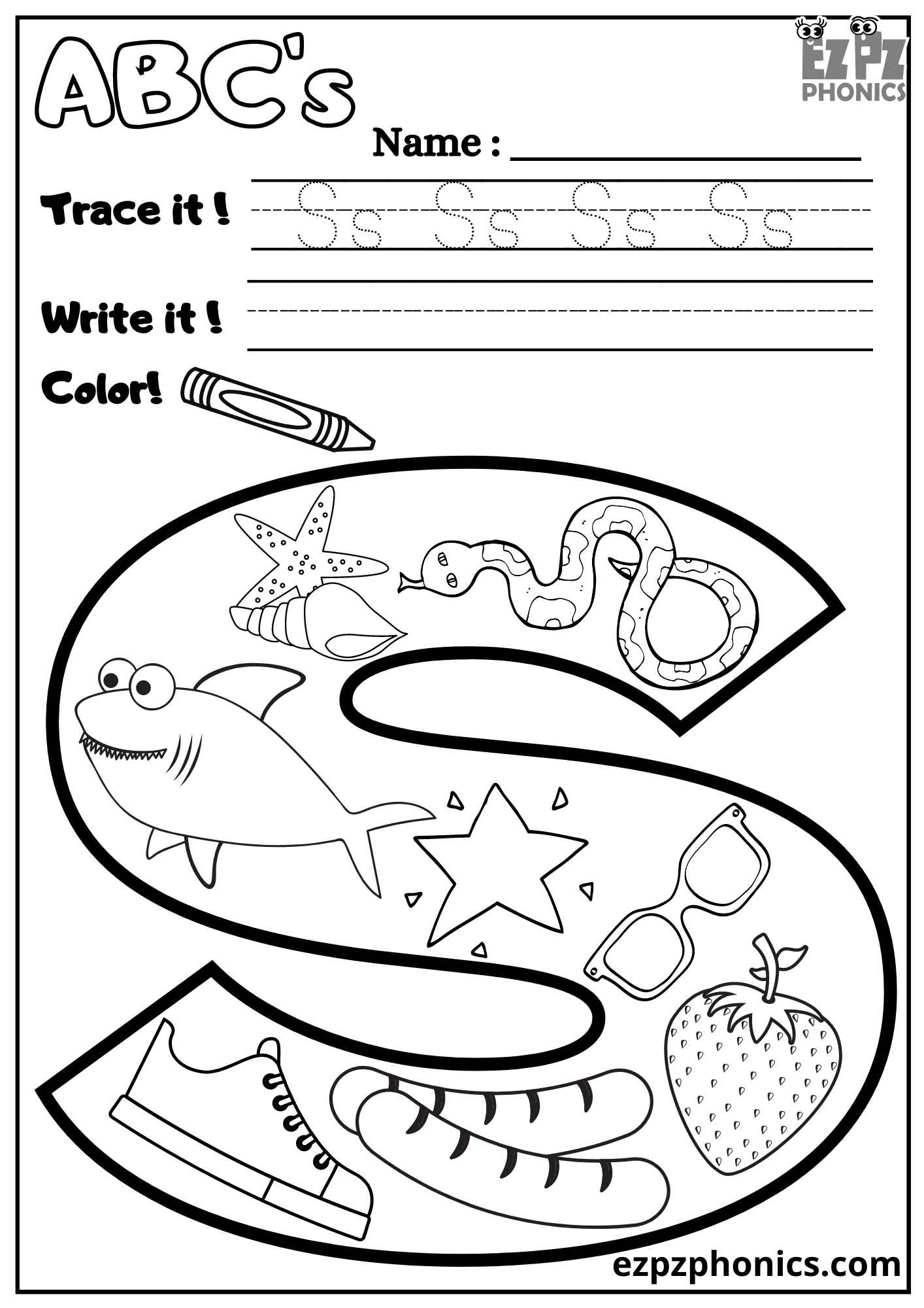 Letter S Trace Write And Color Ezpzphonics Letter S Trace Write And Color Ezpzphonics
