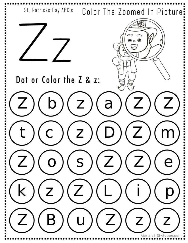 Letter Z Free Printable St Patrick s Day ABC Worksheets For Preschool Kindergarten Sly Spoon