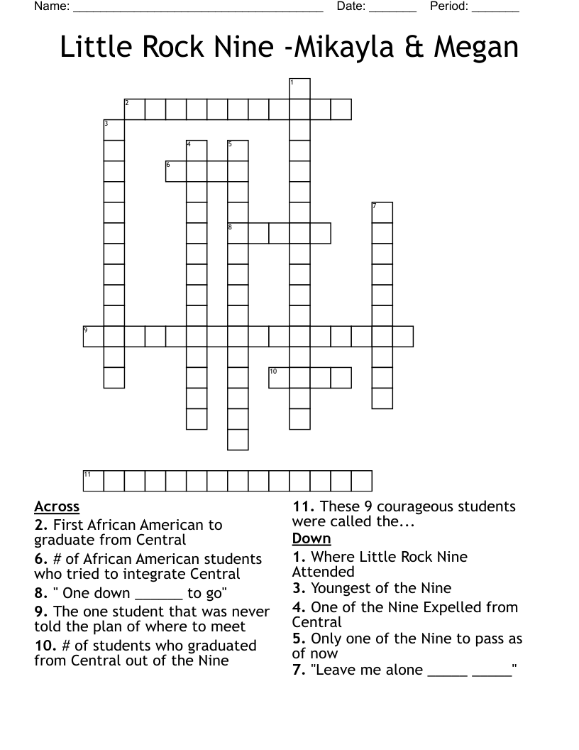 Little Rock Nine Mikayla Megan Crossword WordMint
