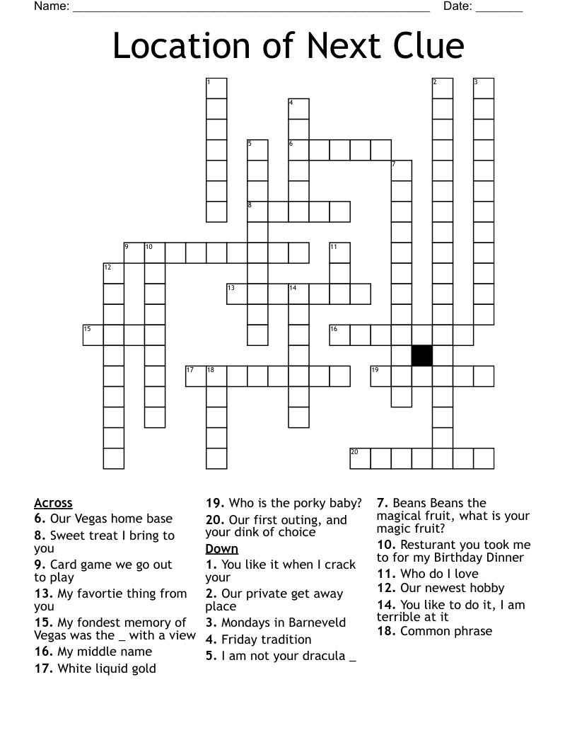 Location Of Next Clue Crossword WordMint Location Of Next Clue Crossword WordMint
