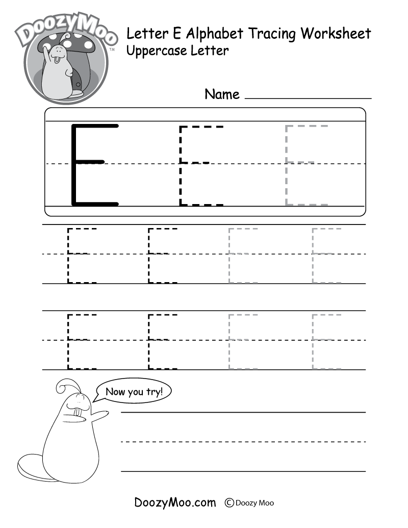 Lowercase Letter e Tracing Worksheet Doozy Moo