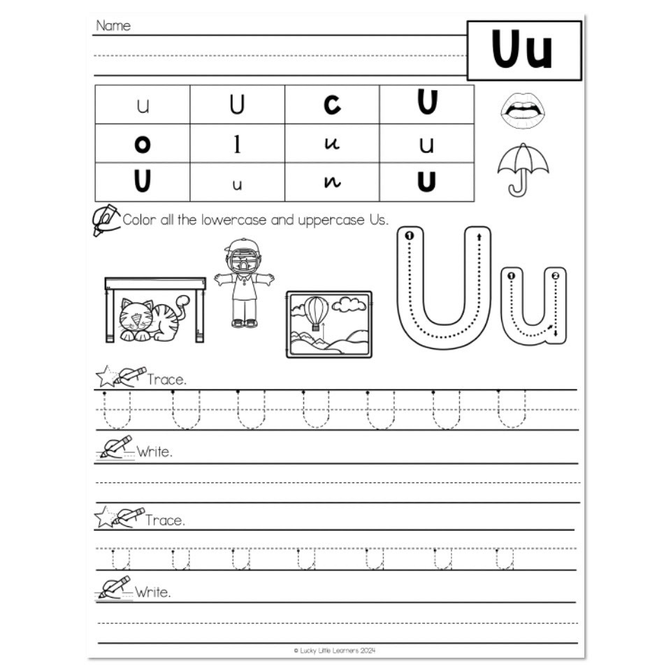 Lucky To Learn Phonics Alphabet Letter U Worksheet Lucky Little Learners