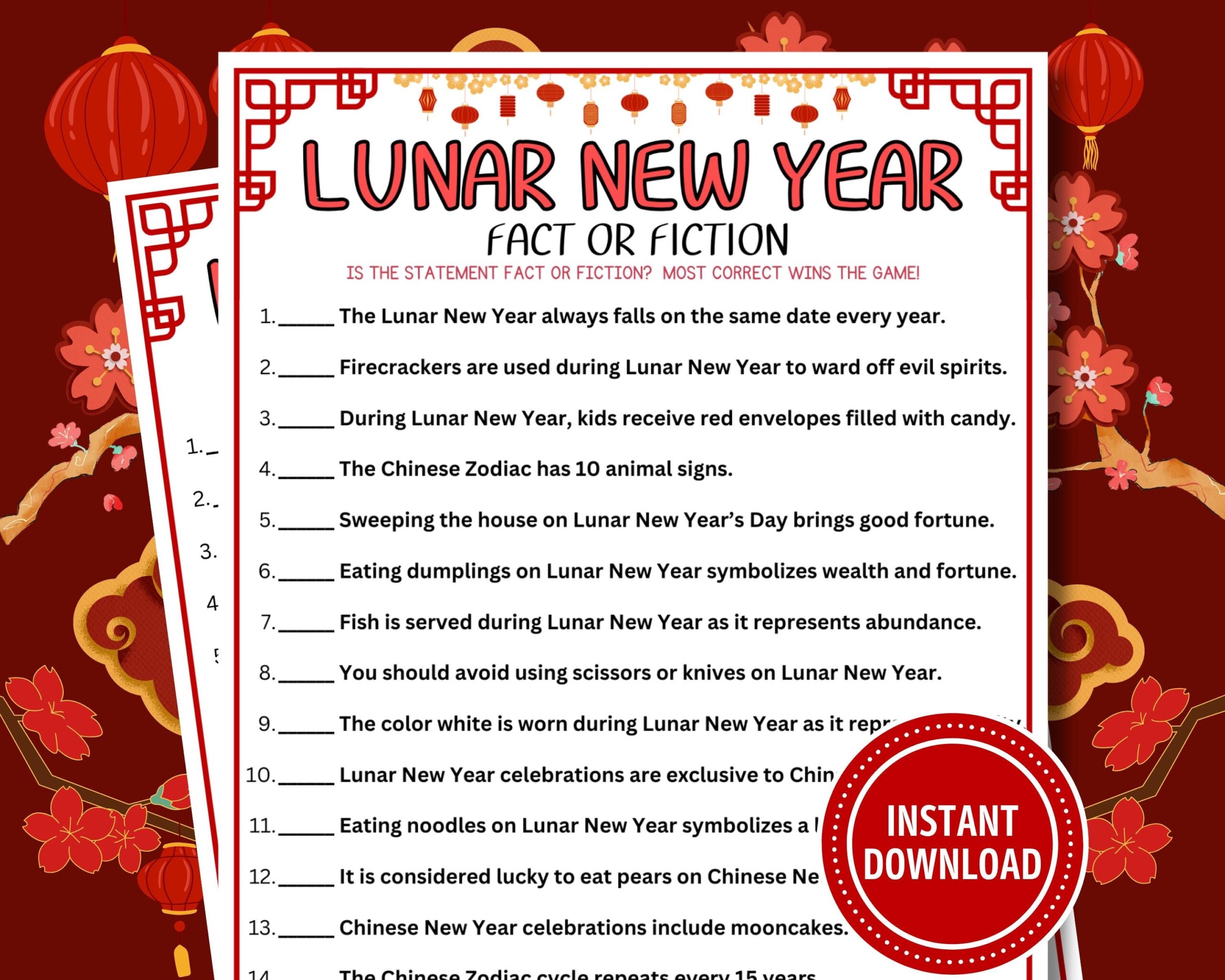 Lunar New Year Trivia Game Fact Or Fiction digital Download Etsy Lunar New Year Trivia Game Fact Or Fiction digital Download Etsy
