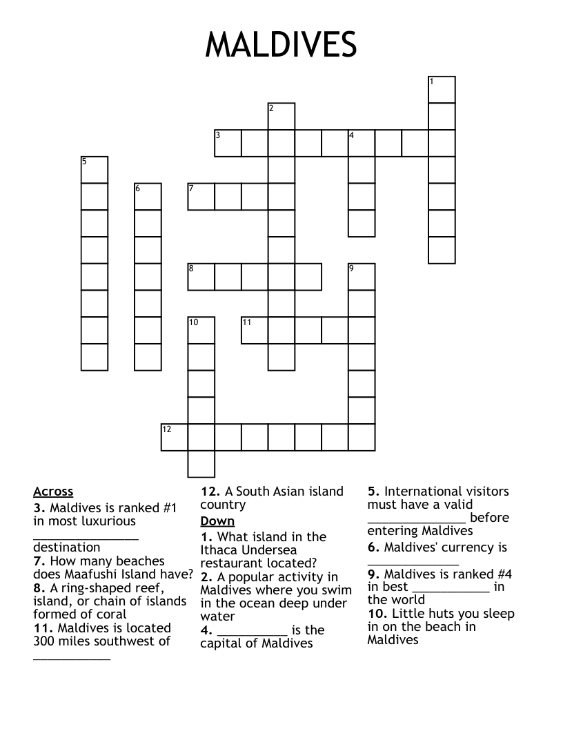 MALDIVES Crossword WordMint