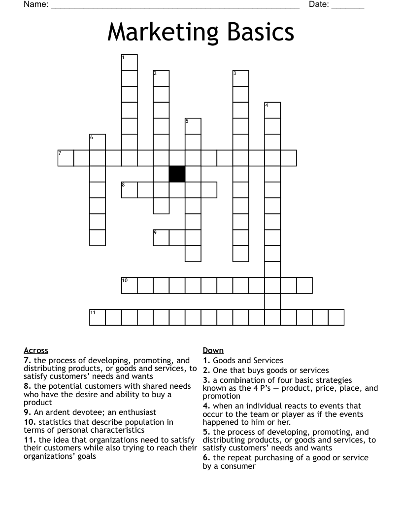 Marketing Basics Crossword WordMint Marketing Basics Crossword WordMint