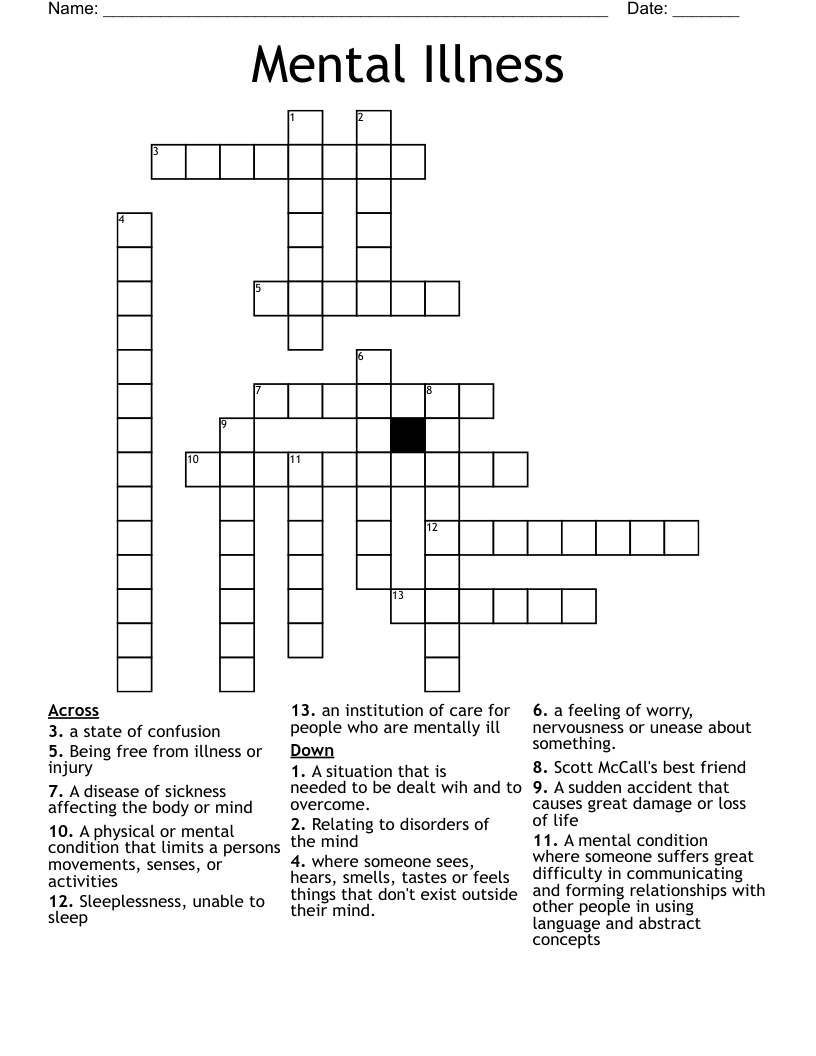Mental Illness Crossword WordMint