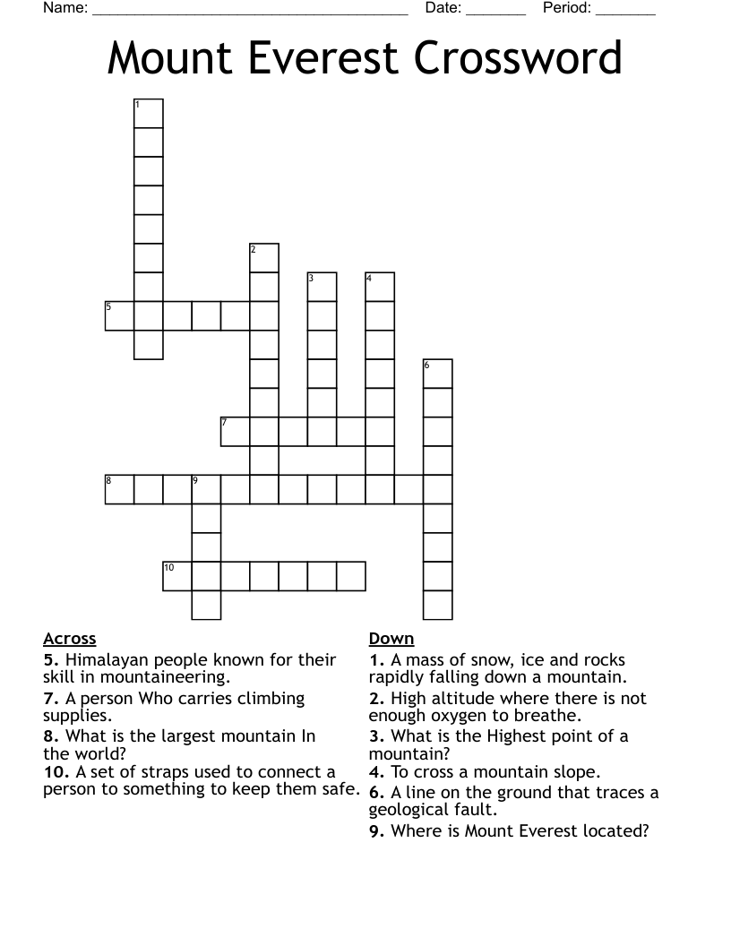 Mount Everest Crossword WordMint