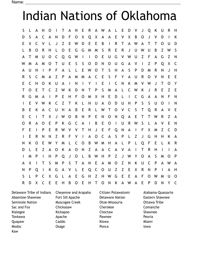 Native Indian Tribes Crossword Word Search WordMint