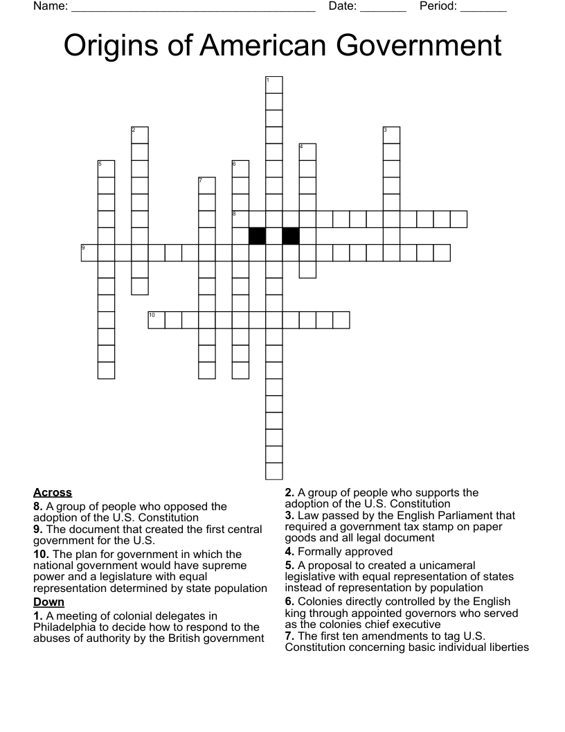 Origins Of American Government Crossword WordMint Origins Of American Government Crossword WordMint