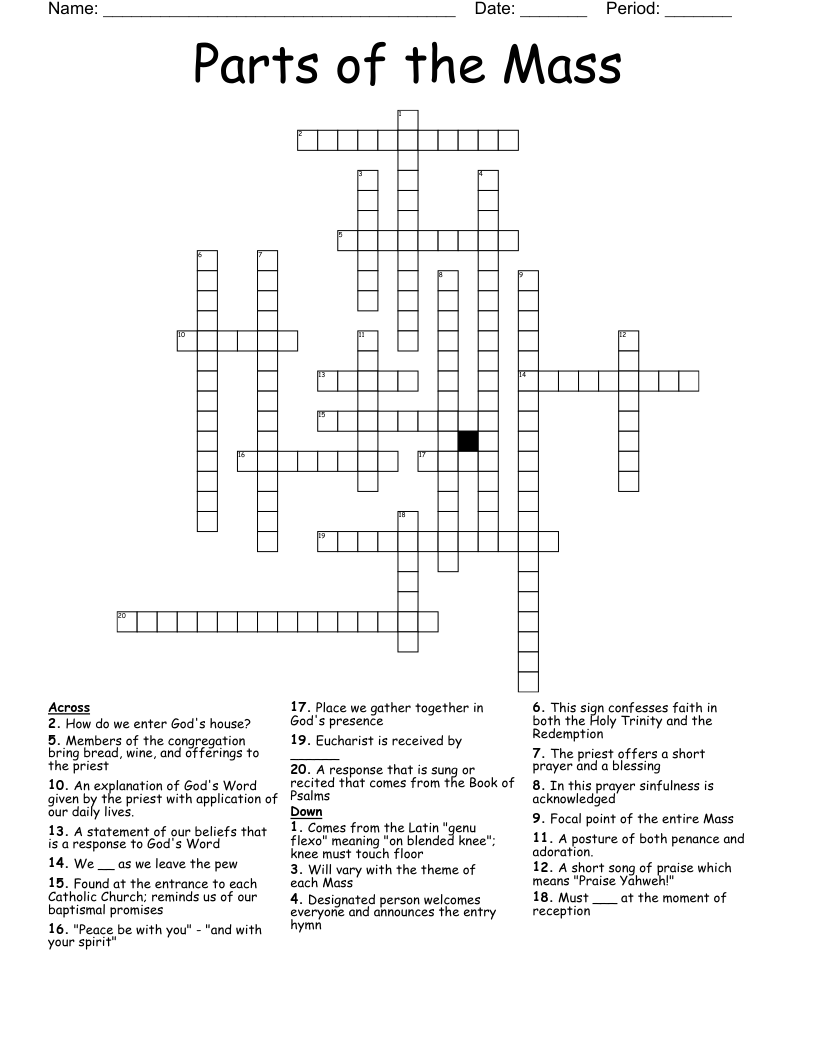 Parts Of The Mass Crossword WordMint Parts Of The Mass Crossword WordMint