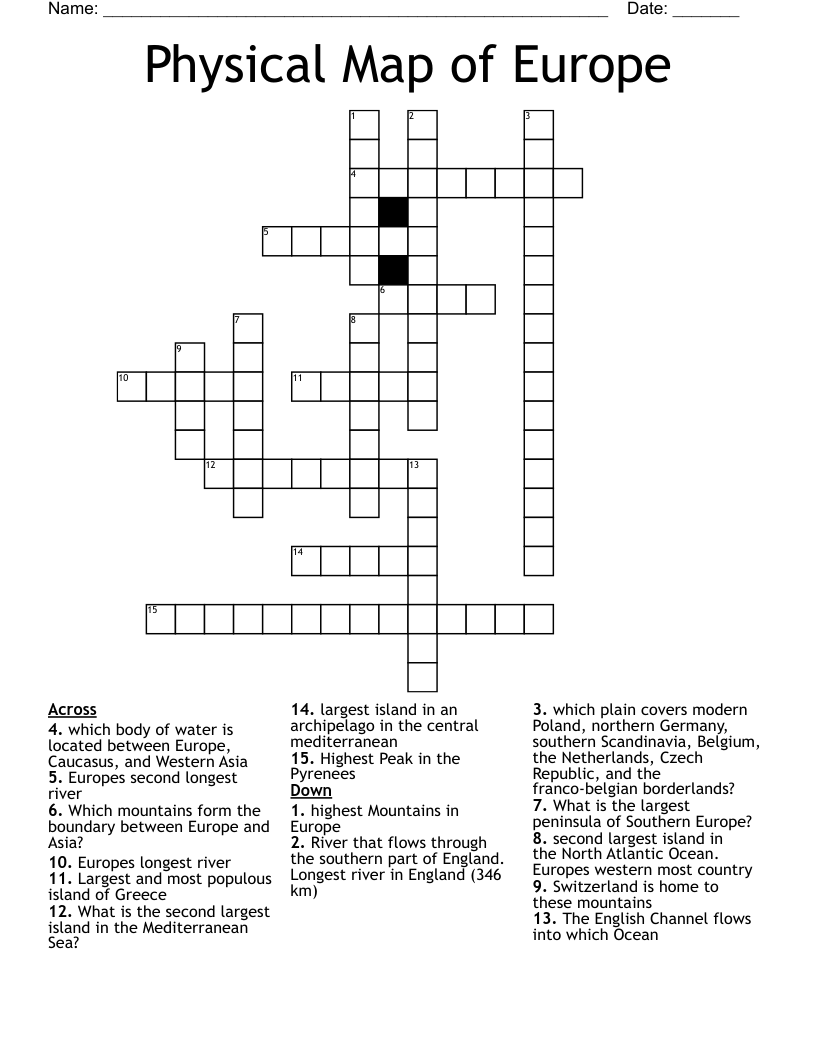 Physical Map Of Europe Crossword WordMint Physical Map Of Europe Crossword WordMint