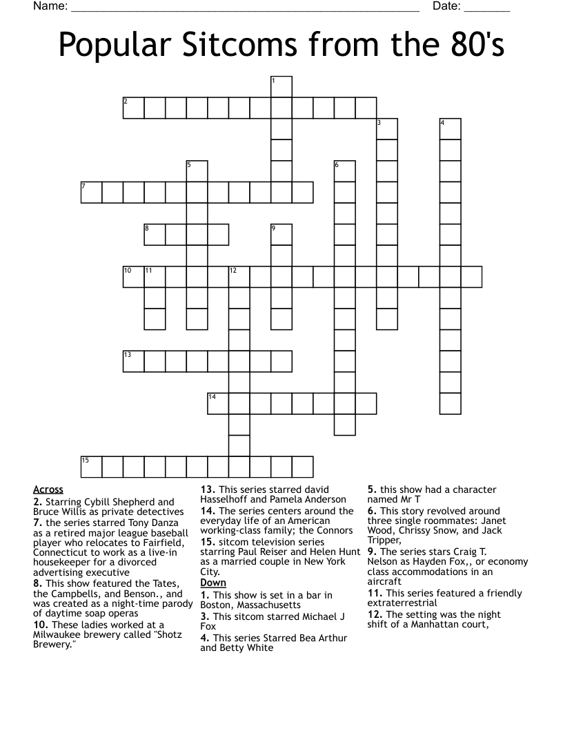 Popular Sitcoms From The 80 s Crossword WordMint Popular Sitcoms From The 80 s Crossword WordMint