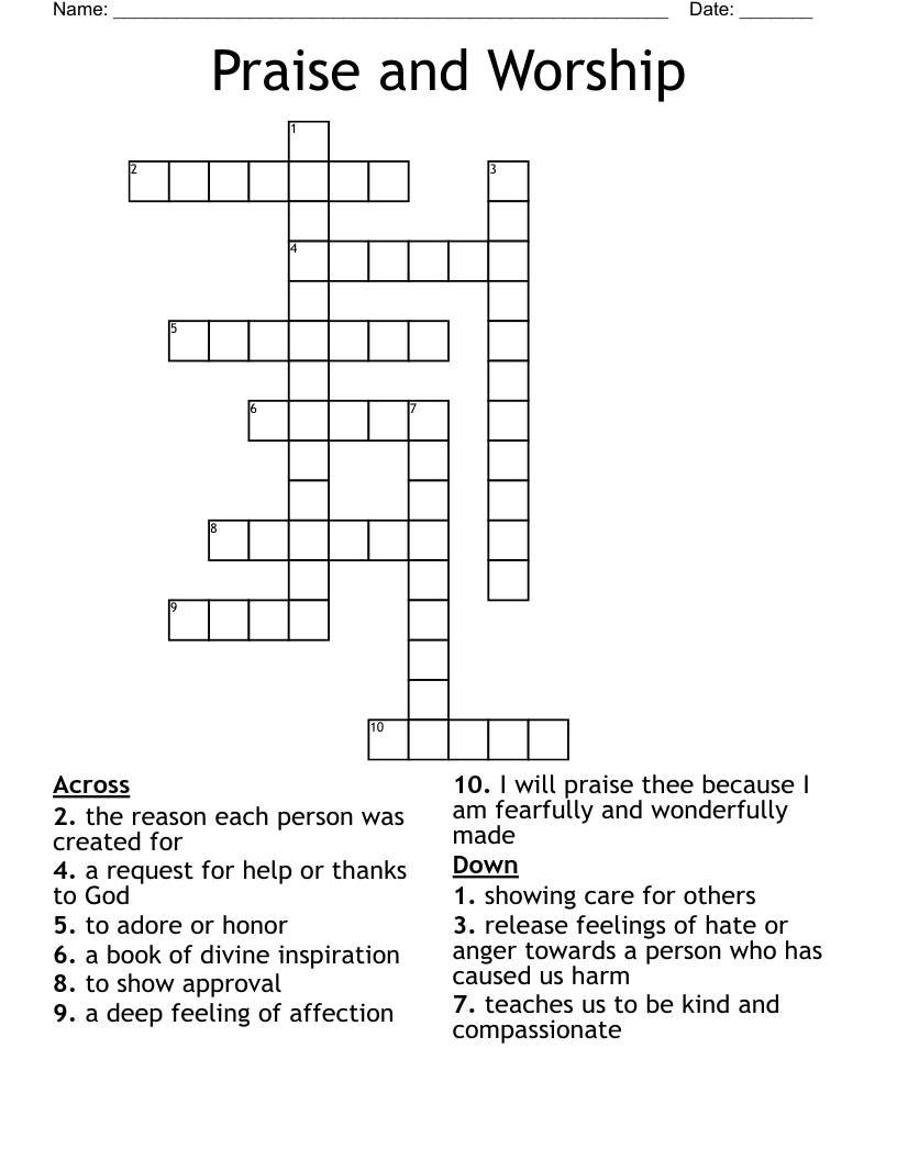 Praise And Worship Crossword WordMint