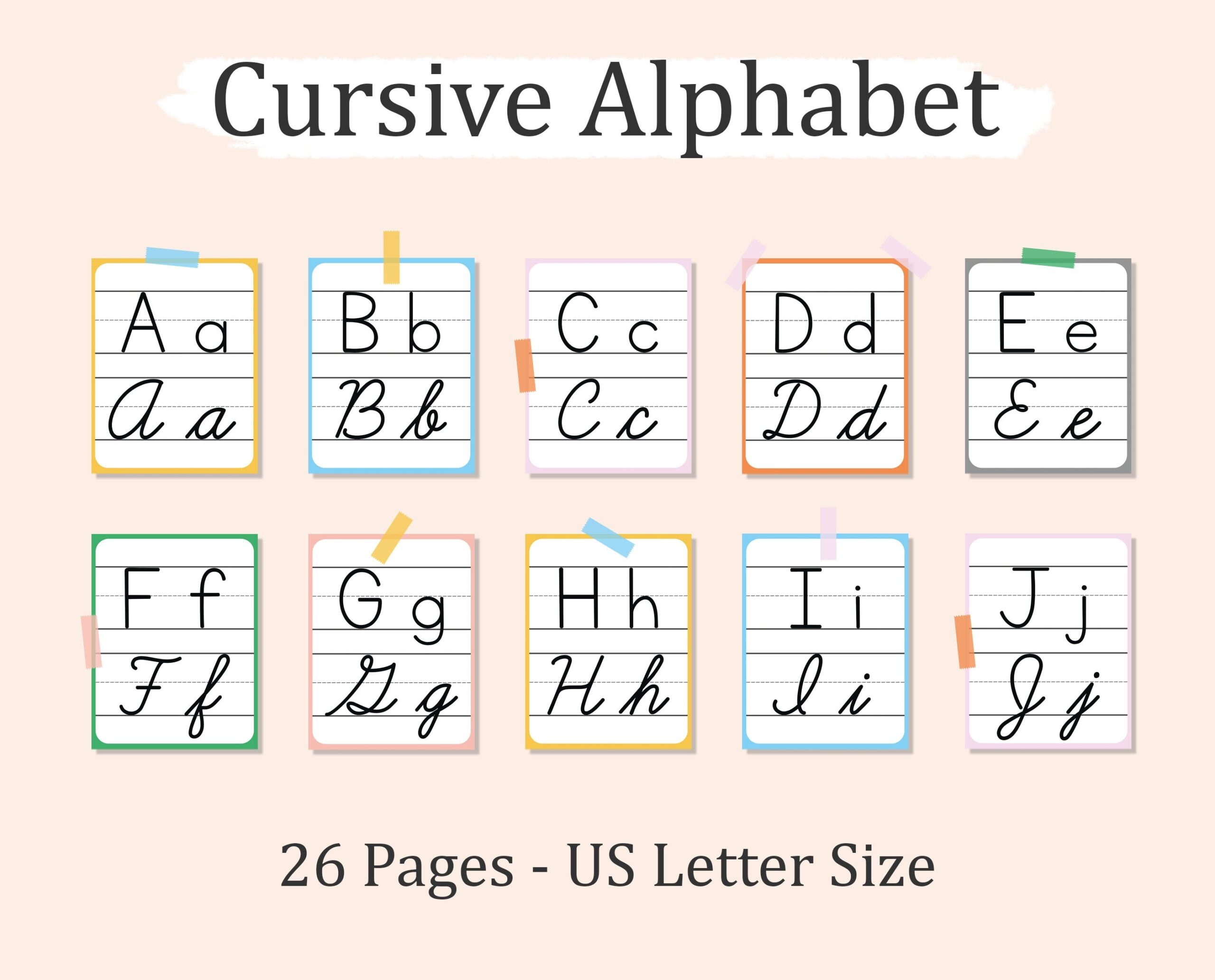 Printable Cursive Alphabet Cards Classroom Poster PDF Download Etsy
