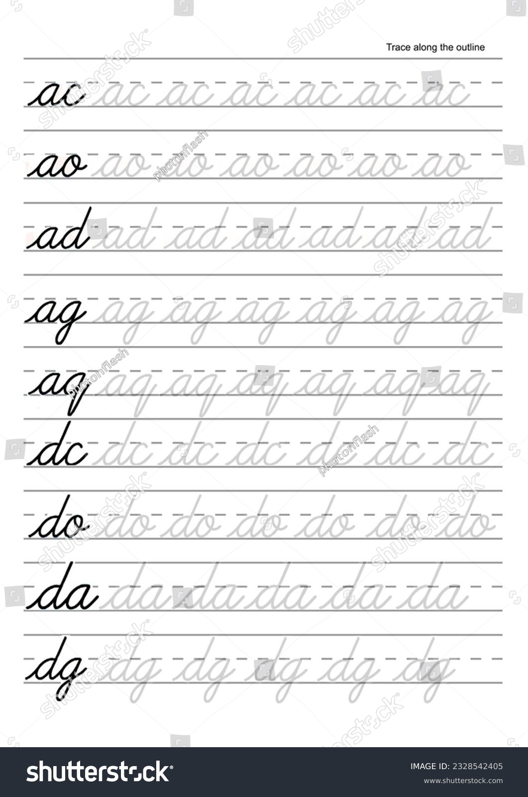 Printable Cursive Writing Practice Sheets Kids Stock Illustration 2328542405 Shutterstock
