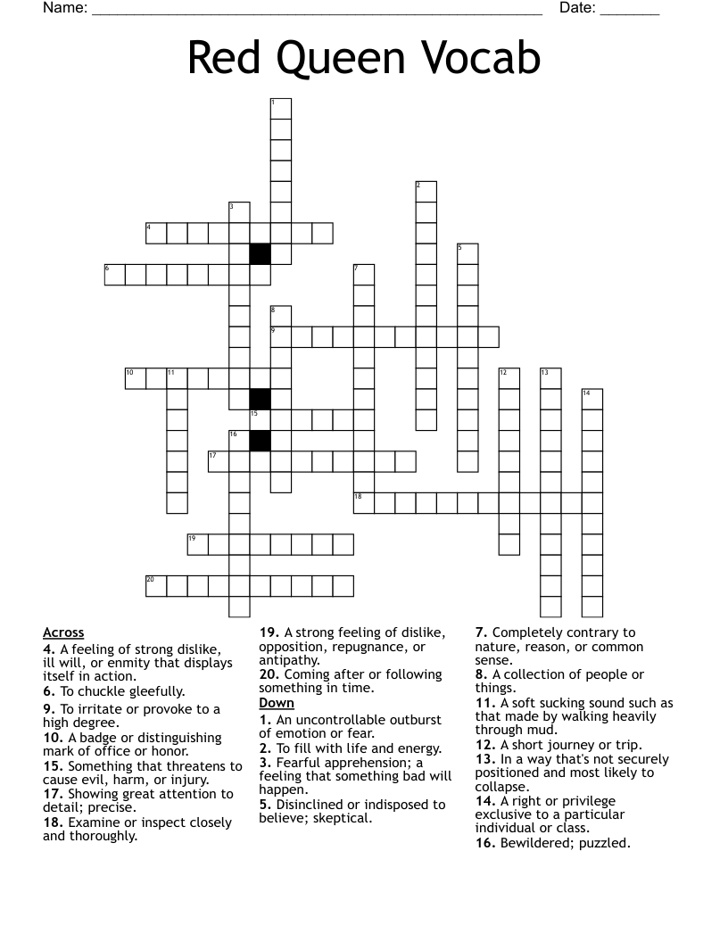 Red Queen Vocab Crossword WordMint