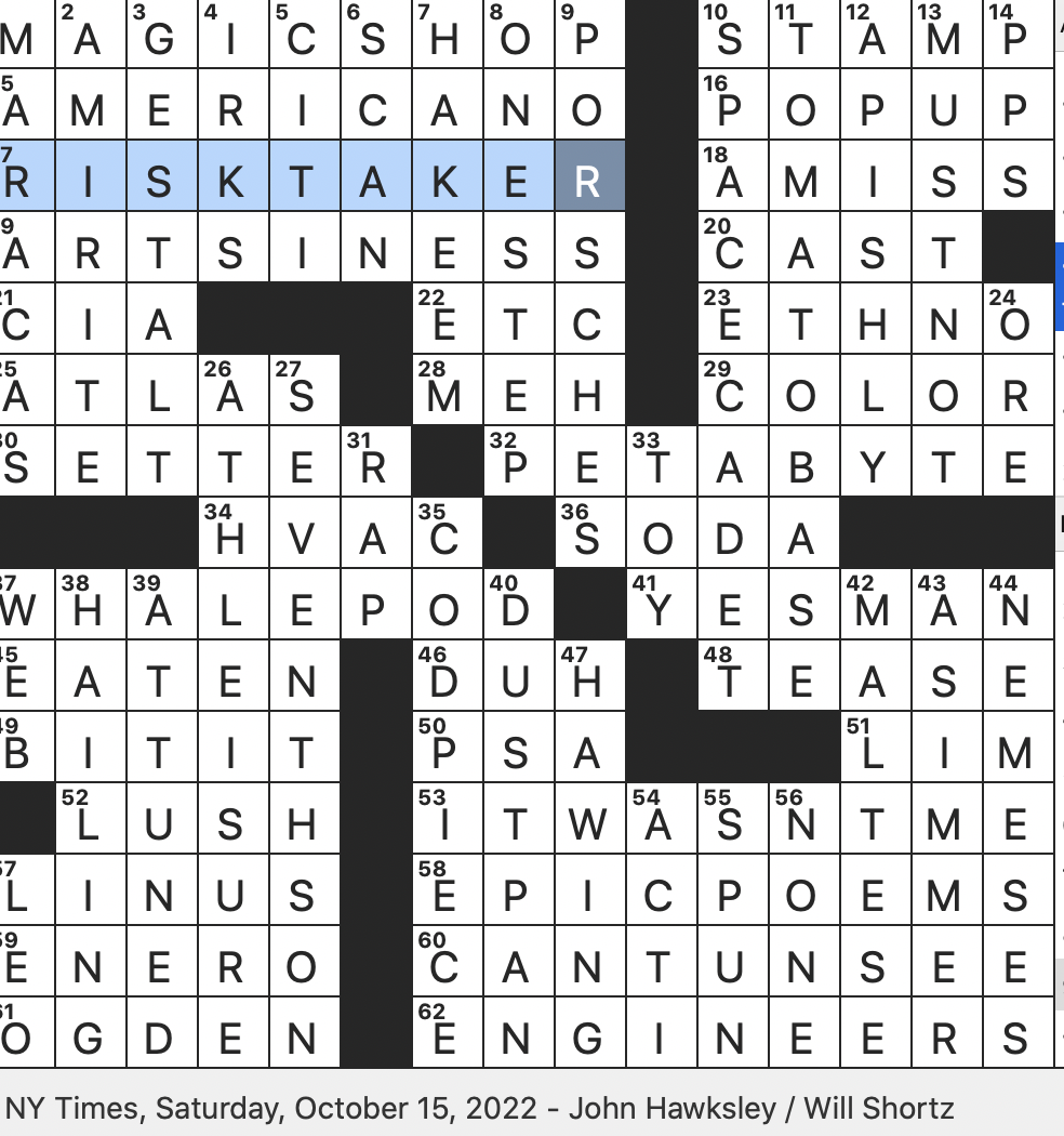 Rex Parker Does The NYT Crossword Puzzle Father Of Calypso SAT 10 15 22 Corp With Red Umbrella Implied In Its Logo Latin Music Duo What Classic Sonnets Do Rex Parker Does The NYT Crossword Puzzle Father Of Calypso SAT 10 15 22 Corp With Red Umbrella Implied In Its Logo Latin Music Duo What Classic Sonnets Do