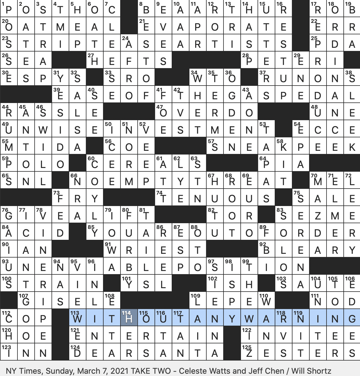 Rex Parker Does The NYT Crossword Puzzle Julius Caesar s First Name SUN 3 7 21 After The Fact As A Justification Zoom Zoom Sloganeer Most In The Style Of Comedian