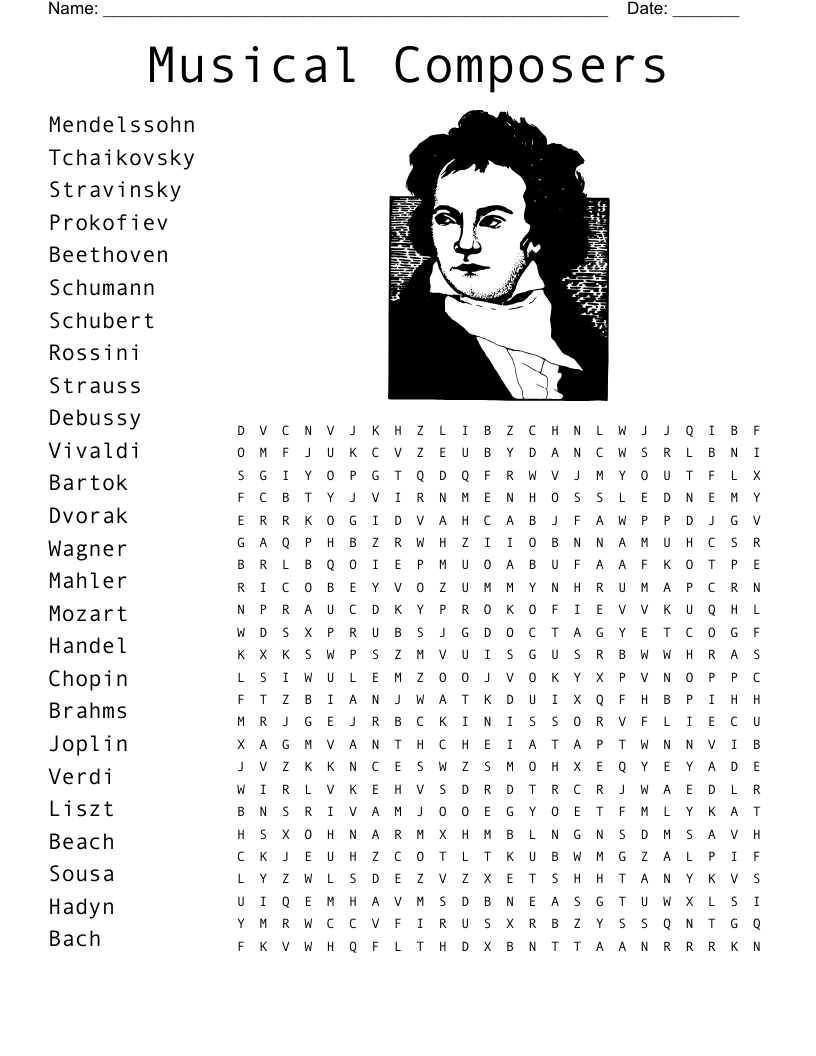 Romantic Music Vocabulary Crossword WordMint