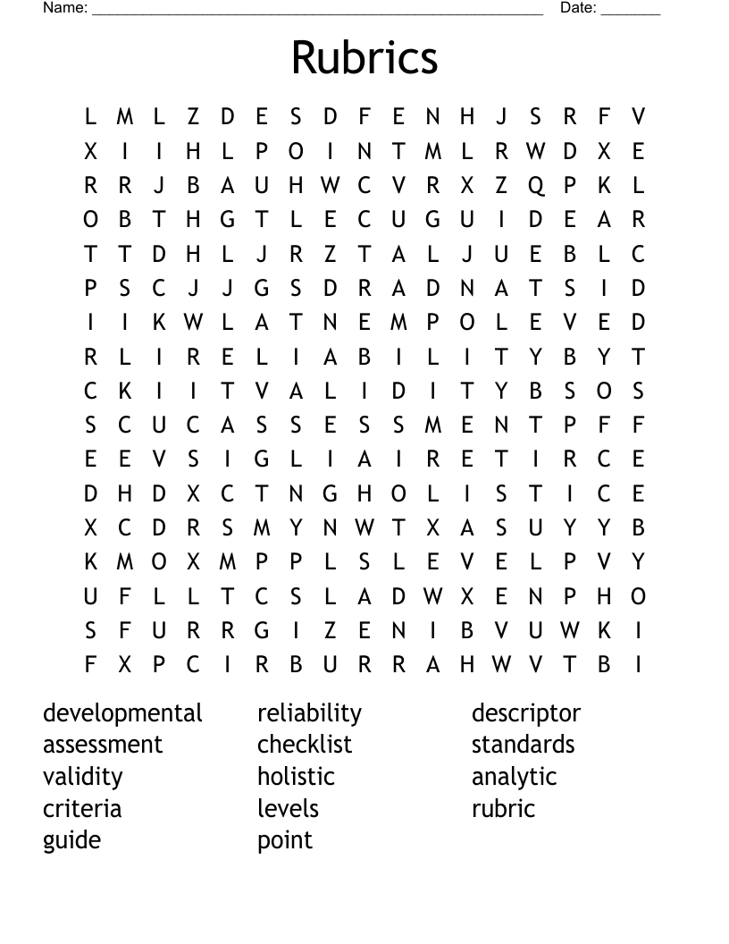 Rubrics Word Search WordMint Rubrics Word Search WordMint