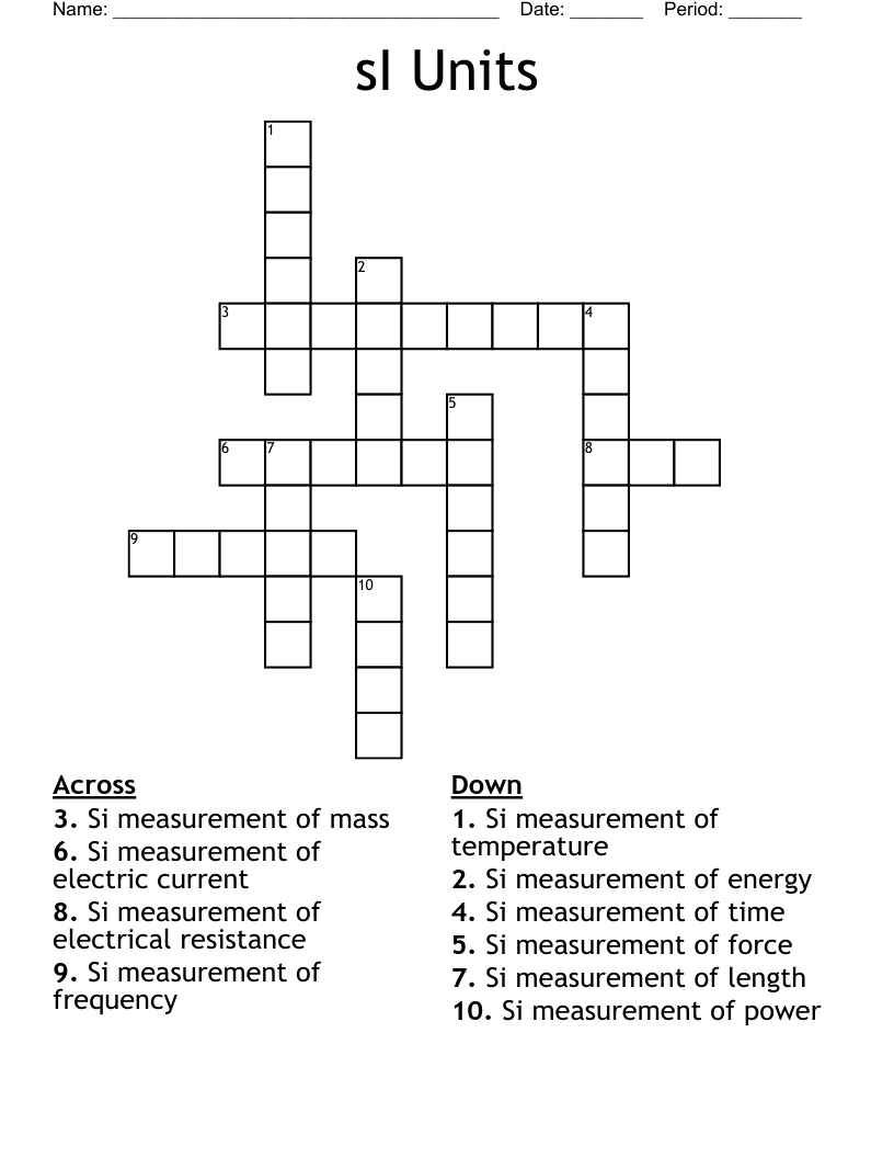 SI Units Crossword WordMint SI Units Crossword WordMint