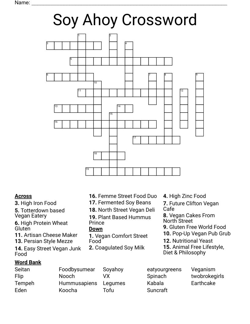 Soy Ahoy Crossword WordMint
