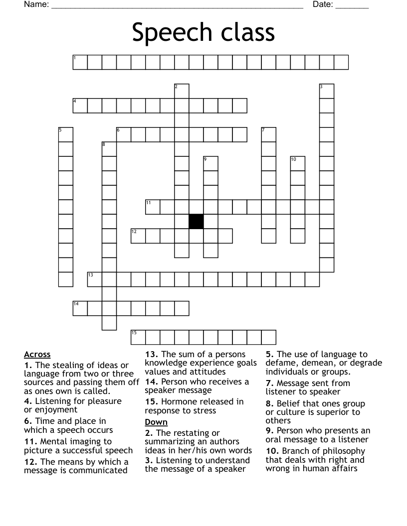 Speech Class Crossword WordMint Speech Class Crossword WordMint