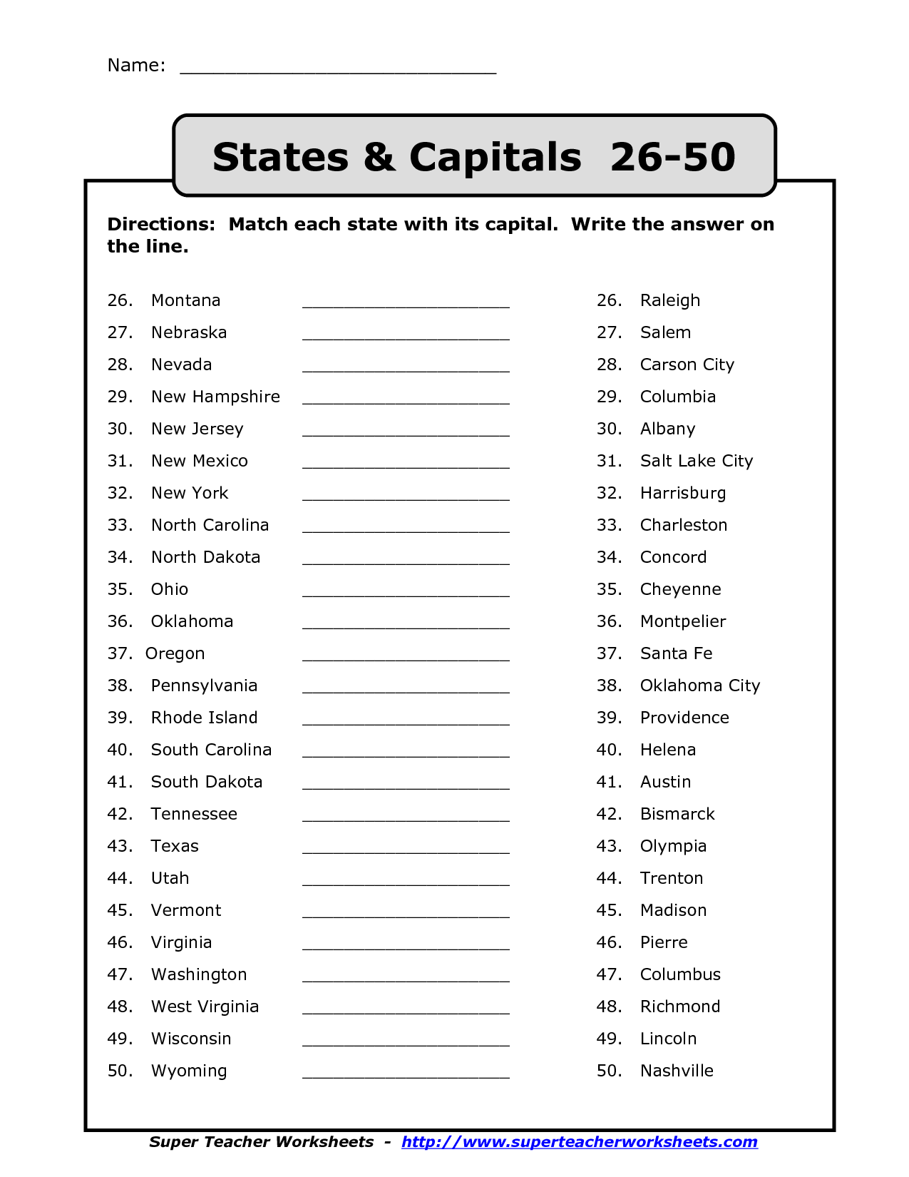 State Capital Test Printable Printable Study Planner